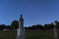 Large, old tombstone in a cemetery at night