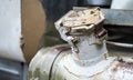 Large old truck, close-up view of the fuel tank on the left. Gas tank. Tank with a capacity of 300 liters Royalty Free Stock Photo