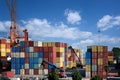 A large open-air warehouse for shipping containers in a seaport Royalty Free Stock Photo