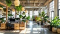 A large open office space with lots of plants and a few potted plants by AI generated image Royalty Free Stock Photo