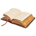 Large open old book with bookmark illustration on white background Royalty Free Stock Photo