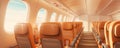 a large, open room inside an airplane with dark windows Royalty Free Stock Photo