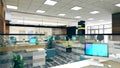 Large open space office perspective interior design 3D rendering Royalty Free Stock Photo