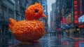 Large orange duck sculpture in an urban setting - generative ai Royalty Free Stock Photo