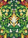 Large Orange Flower On Green Background Seamless Pattern. Vivid Colors. Vector Illustration.