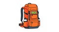 Large orange hiking backpack with multiple compartments and black straps. Two Royalty Free Stock Photo