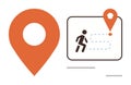 Navigation Concept with Location Pin, Person and Dashed Line Indicating Route on Minimal Map Interface Royalty Free Stock Photo
