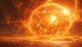 A large orange planet with a bright sun in the background by AI generated image Royalty Free Stock Photo