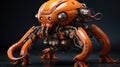 A large orange robot with a long neck and many legs, AI