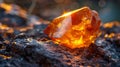 A large orange rock sitting on top of some rocks, AI