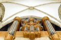 Large organ with metal pipes inside a church to play solemn pieces during religious liturgy Royalty Free Stock Photo