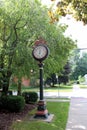 Large clock in center of lawn near Skidmore College, Saratoga, New York, summer 2020 Royalty Free Stock Photo