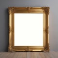 A Large Gold Gilded Picture Frame on Floor with No Image