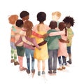 A large oup of children of various ages and races linking their arms to show their solidarity and support for one