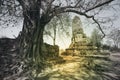 Large outdoor ancient Pagoda in Thai temple.