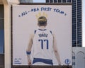 Large outdoor art piece featuring Luka Doncic selection to the All-NBA 1st team in 2020.