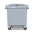 Large outdoor plastic dustbin with hinged lid and wheels. Wheeled dust bin. Big industrial trash waste container