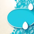 Large oval light blue egg shape with easter white eggs water drop shape and leaves on the side
