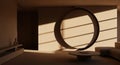 Large oval mirror reflects sunlight casting dramatic shadows on a wall Royalty Free Stock Photo