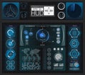 A large package of hud elements, graphics, displays, analog and digital instruments, radar scales. Abstract HUD.