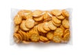 Large package of round biscuits on a white background Royalty Free Stock Photo