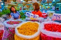 The large packs with flower leaves in Pak Khlong Talat Flower Market, Bangkok, Thailand