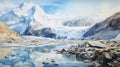 Hyperrealistic Glacier Painting With Reflecting Water