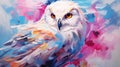 Vibrant Owl Painting In Abstract Manga Style With Realistic Details