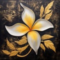 Large Painting Of White And Yellow Flower On Black Background With Decorative Relief Style Royalty Free Stock Photo