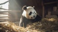 Elegant Panda In Barn: Photorealistic Representation With Soft Shadows