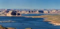 Large panorama of canyons and a lake on a clear sky day in Arizona, US