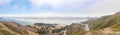 Large panorama of the San Fransisco coast with Route 101 leading towards the Golden Gate Bridge