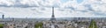 Large panoramic cityscape of Paris, France, with the Eiffel Tower centred in the photo