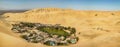 Large panoramic image of the desert oasis of Huacachina near the city of Ica, about 300 km south of Lima, the capital of Peru