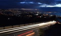 Large panoramic view  of  Beirut big city in front of mediterranean sea, in Lebanon, by night Royalty Free Stock Photo