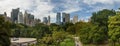 Large panoramic view from Central Park to Manhattan skyscrapers at sunny day. New York City Royalty Free Stock Photo