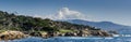 Large panoramic view of Coastline along the 17 Mile Drive in Pebble Beach of  Monterrey Peninsula. California Royalty Free Stock Photo