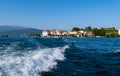 Large panoramic view of Isola Bella island (one of Borromean islands )on Lago Maggiore Lake Royalty Free Stock Photo