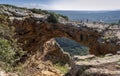 Large panoramic view of the Keshet Cave or Rainbow cave or Arch cave in the Galilee. Israel Royalty Free Stock Photo