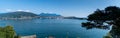 Large panoramic view of Lago Maggiore Lake from the one of Borromean islands - Isola Bella, Italy Royalty Free Stock Photo