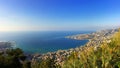 Large panoramic view  of lebanese shore from Jounieh to tabarja and byblos in a far end Royalty Free Stock Photo