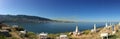 Large panoramic view  of lebanese shore from tabarja to Jounieh and beirut in a far end Royalty Free Stock Photo