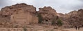 Large panoramic view of Ruins of Great Temple in the ancient Arab Nabataean Kingdom city of Petra. Jordan Royalty Free Stock Photo