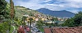 Large panoramic view on Italian town from Varone Waterfalls