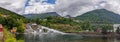 Large panoramic view of the Waterfall in Hellesylt. Norway Royalty Free Stock Photo
