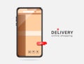 large parcel box or cardboard box is placed inside smartphone screen Royalty Free Stock Photo