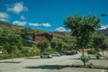 Large parking lot with hilly landscape