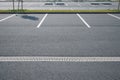 Large parking lot with white asphalt parking lines Royalty Free Stock Photo