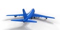 Large passenger aircraft of large capacity for long transatlantic flights. Blue airplane on white isolated background