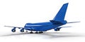 Large passenger aircraft of large capacity for long transatlantic flights. Blue airplane on white isolated background